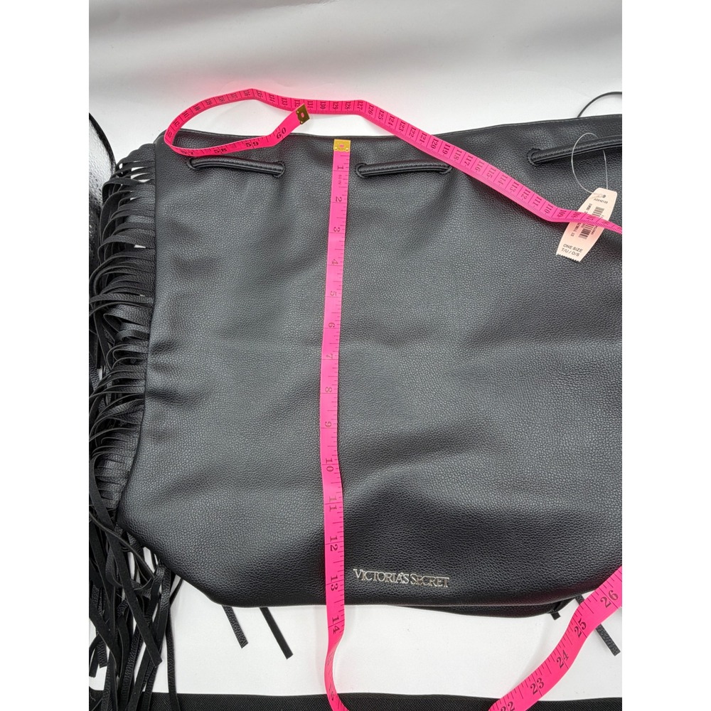 Victoria's Secret Fringe Fashion Show Backpack Bucket Bag Black Faux Leather NEW - Picture 6 of 9